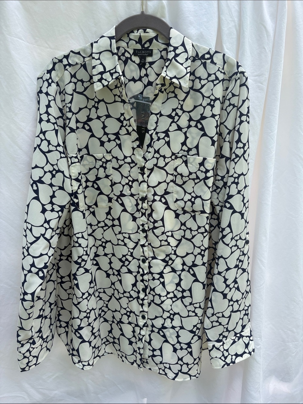 Talbots Black and Cream Heart-Print Button-Down Shirt